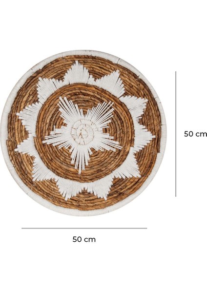 Bohem Hasır Yuvarlak Duvar Dekoru Bambu ve Makrome İle Yapılan Duvar Süsü 50 cm x 50 cm fırsatları