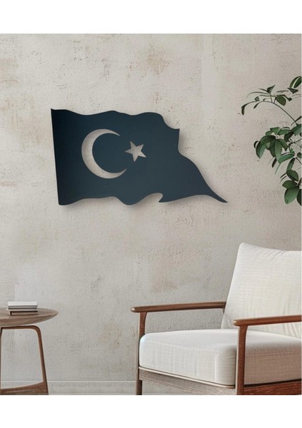 Siyah Türk Bayrağı Tablosu, Dekoratif Ahşap Bayrak Tablo, Dalgalanan Bayrak, Türk Bayrağı, Ay Yıldız Tablo