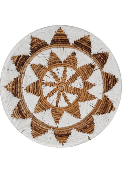 Bohem Hasır Yuvarlak Duvar Dekoru Bambu ve Makrome İle Yapılan Duvar Süsü 50 cm x 50 cm