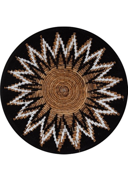 Bohem Hasır Yuvarlak Duvar Dekoru Bambu ve Makrome İle Yapılan Duvar Süsü 50 cm x 50 cm