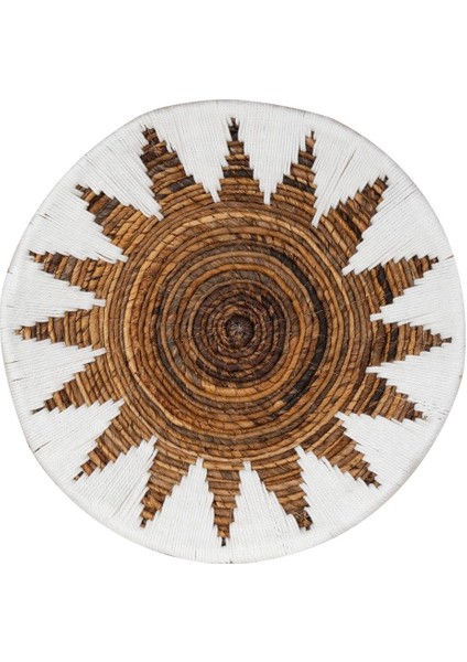 Bohem Hasır Yuvarlak Duvar Dekoru Bambu ve Makrome İle Yapılan Duvar Süsü 50 cm x 50 cm