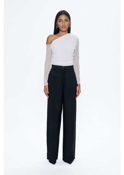 Yüksel Bel Bol Paça Pantolon Siyah