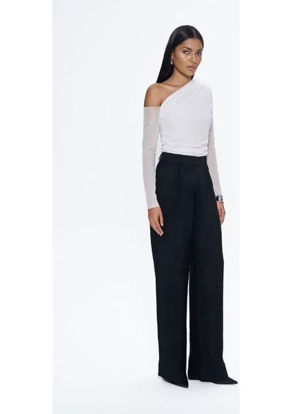 Yüksel Bel Bol Paça Pantolon Siyah fiyatları