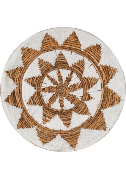 Bohem Hasır Yuvarlak Duvar Dekoru Bambu ve Makrome İle Yapılan Duvar Süsü 50 cm x 50 cm
