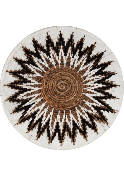 Bohem Hasır Yuvarlak Duvar Dekoru Bambu ve Makrome İle Yapılan Duvar Süsü 50 cm x 50 cm