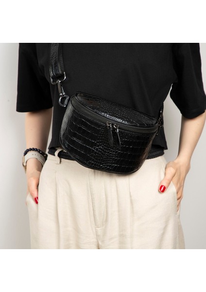 Alora Hakiki Deri, El Yapımı, Timsah Desenli Bel Çantası, Siyah fiyatları