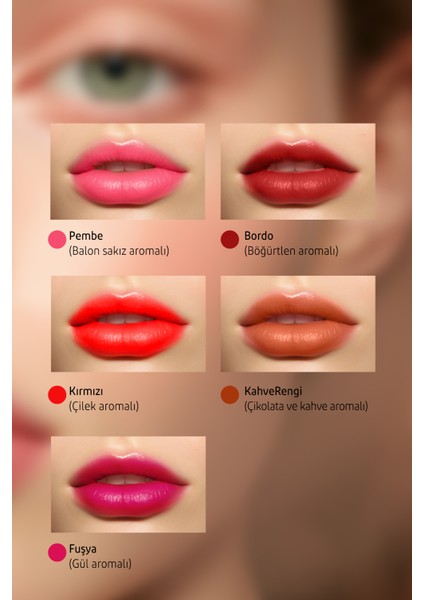 Lip Tint 5li Avantajlı Paket B5 Vitaminli Nemlendirici Fuşya, Pembe, Kırmızı, Bordo, Kahverengi