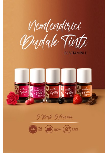 Lip Tint 5li Avantajlı Paket B5 Vitaminli Nemlendirici Fuşya, Pembe, Kırmızı, Bordo, Kahverengi