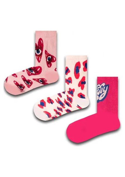 3'lü Pembe Puantiyeli Renkli Çorap Set