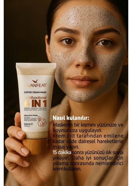 6 in 1 Kahve Krem Maske Çok Amaçlı Aydınlatıcı, Peeling, Nemlendirici, Ölü Hücre Temizleyici 50ml fiyatları