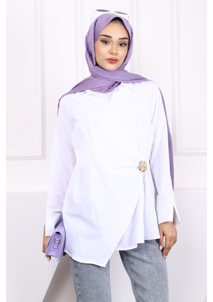 Beyaz Toka Detaylı Kimono