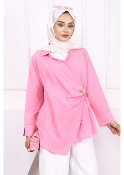 Pembe Toka Detaylı Kimono