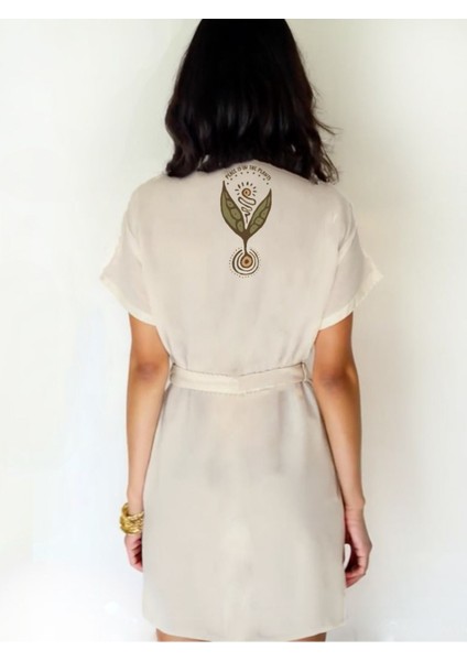 Tohum Görselli Ekru Renk Düşük Kol Müslin Kimono fiyatları