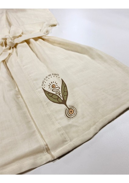 Tohum Görselli Ekru Renk Düşük Kol Müslin Kimono modelleri