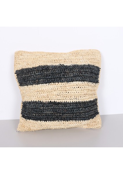 Mylamp Çift Yön Örgü 47X47CM. Doğal & Siyah Rafya Kırlent