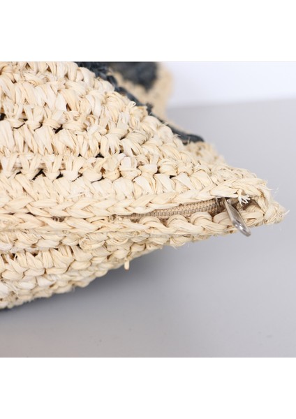 Mylamp Çift Yön Örgü 47X47CM. Doğal & Siyah Rafya Kırlent modelleri