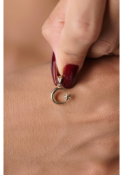 14 Ayar Altın Mini Ay Yıldız Kolye Ucu modelleri