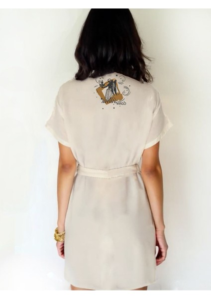 Başak Burcu Tasarımlı Ekru Renk Düşük Kol Müslin Kimono fiyatları