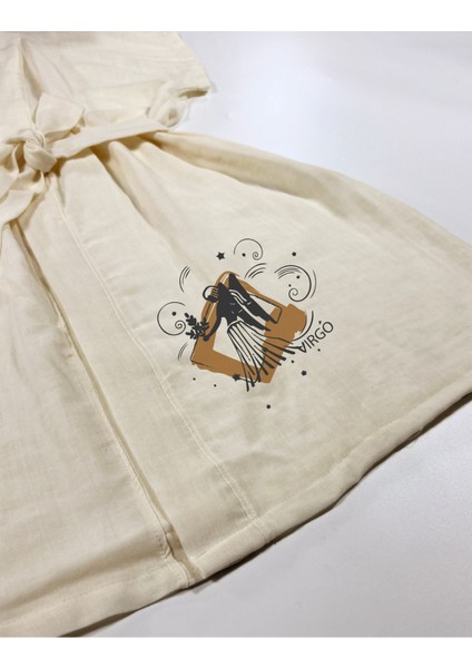 Başak Burcu Tasarımlı Ekru Renk Düşük Kol Müslin Kimono modelleri