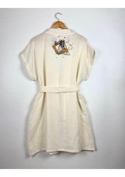 Başak Burcu Tasarımlı Ekru Renk Düşük Kol Müslin Kimono fırsatları