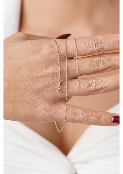 14 Ayar Altın Baby Singapur Zincir Kolye 0.75 mm indirimleri