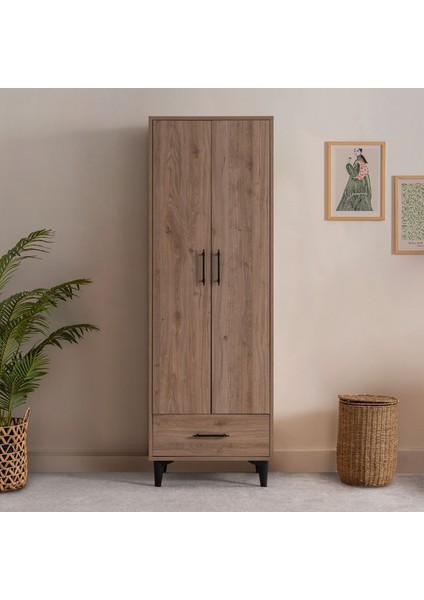 Dolap, Blesk 2 Kapaklı Çekmeceli Raflı Ceviz Dolap Gardırop