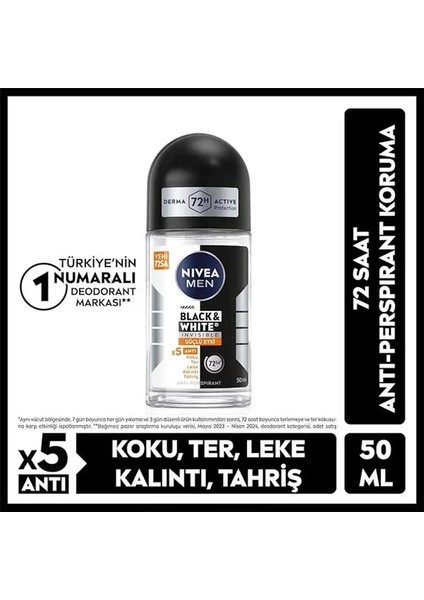 Men Erkek Roll On Deodorant Black&white Invisible Güçlü Etki 50 Ml,72 Saat Anti-Perspirant fiyatları