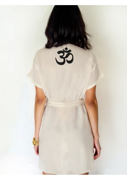 Om Sembolü Görselli Ekru Renk Düşük Kol Müslin Kimono fiyatları