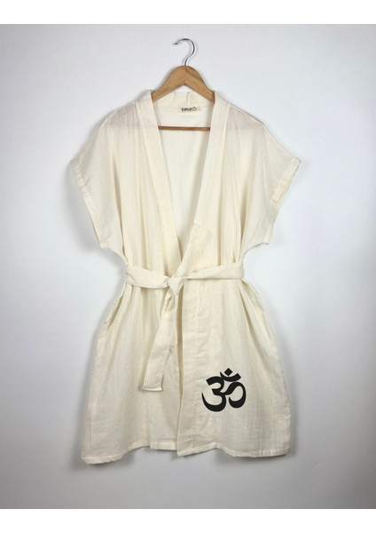 Om Sembolü Görselli Ekru Renk Düşük Kol Müslin Kimono fırsatları