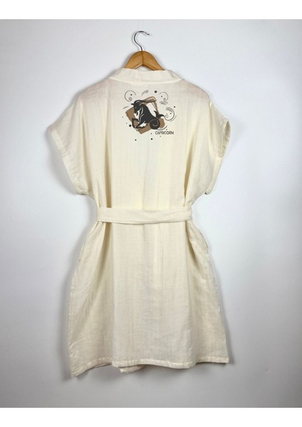 Oğlak Burcu Tasarımlı Ekru Renk Düşük Kol Müslin Kimono fırsatları