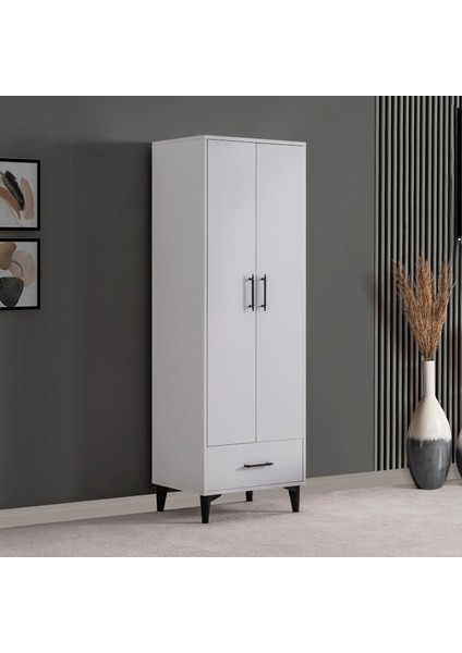 Dolap, Blesk 2 Kapaklı Çekmeceli Raflı Beyaz Dolap Gardırop