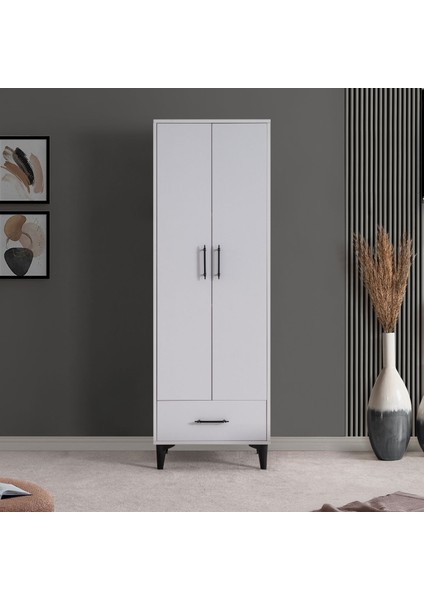 Dolap, Blesk 2 Kapaklı Çekmeceli Raflı Beyaz Dolap Gardırop fiyatları