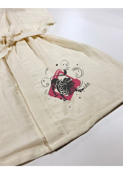 Aslan Burcu Tasarımlı Ekru Renk Düşük Kol Müslin Kimono modelleri