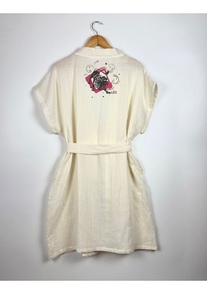 Aslan Burcu Tasarımlı Ekru Renk Düşük Kol Müslin Kimono fırsatları