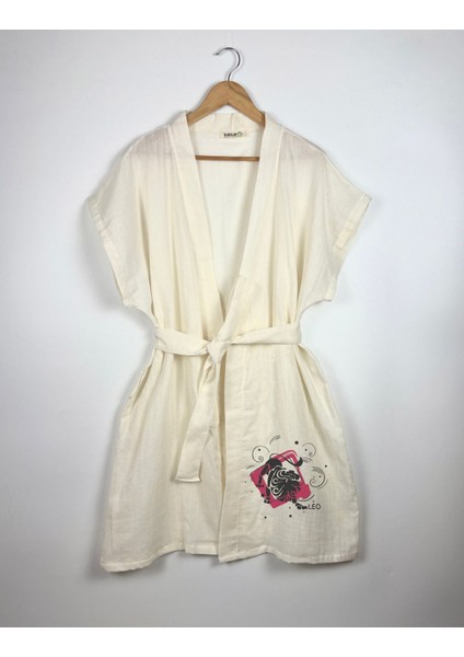 Aslan Burcu Tasarımlı Ekru Renk Düşük Kol Müslin Kimono indirimleri