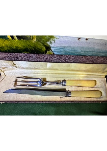 1960 Lar Fransız Gümüş Kaplama Servis Seti Çatal 25,5 cm Bıçak 30 cm