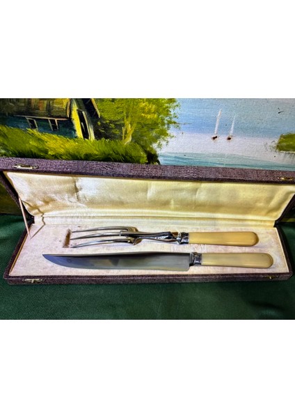 1960 Lar Fransız Gümüş Kaplama Servis Seti Çatal 25,5 cm Bıçak 30 cm