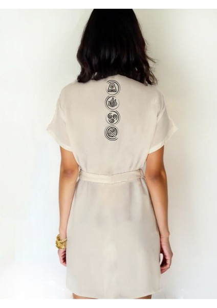 Dört Element Görselli Ekru Renk Düşük Kol Müslin Kimono fiyatları