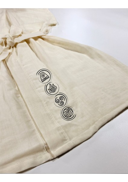 Dört Element Görselli Ekru Renk Düşük Kol Müslin Kimono modelleri