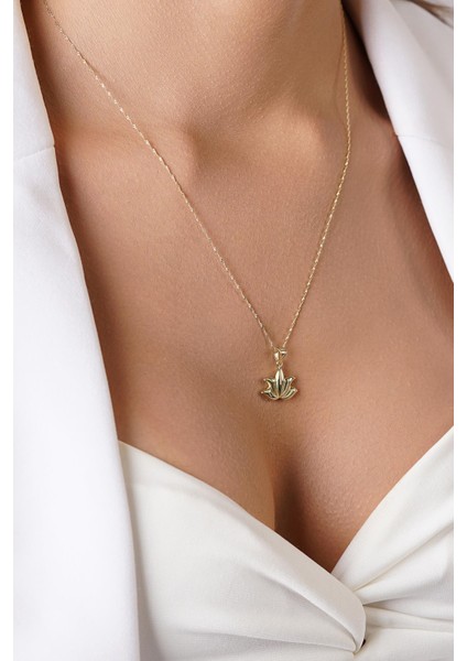 14 Ayar Altın Singapur Zincirli Büyük Lotus Kolye