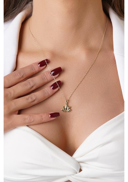 14 Ayar Altın Singapur Zincirli Büyük Lotus Kolye fırsatları