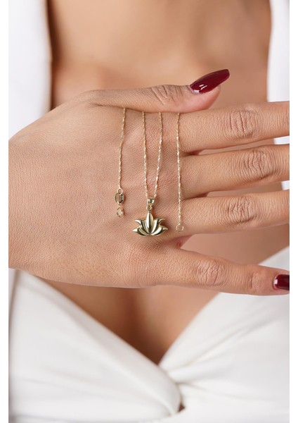 14 Ayar Altın Singapur Zincirli Büyük Lotus Kolye indirimleri