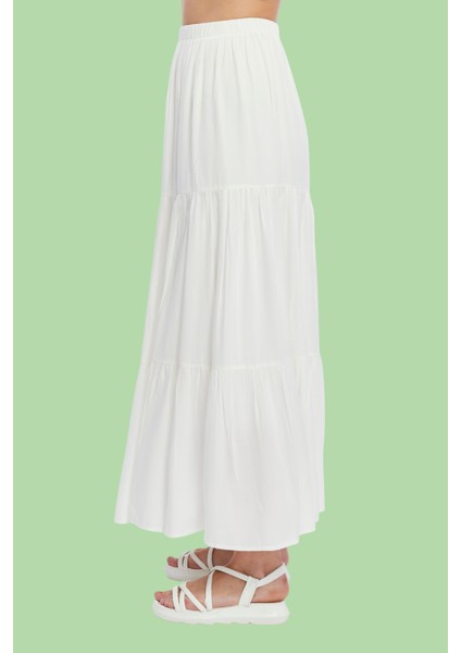 Viskon Kumaş Astarlı Beyaz Viskon Kumaş Kadın Etek