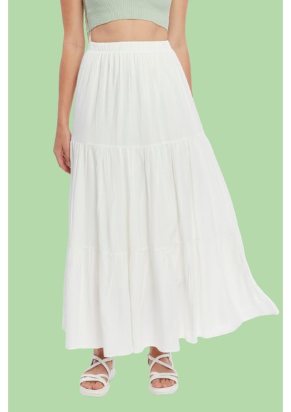 Viskon Kumaş Astarlı Beyaz Viskon Kumaş Kadın Etek modelleri