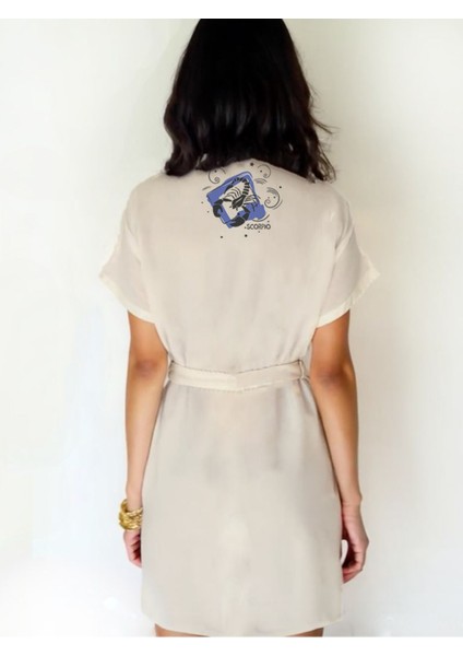 Akrep Burcu Tasarımlı Ekru Renk Düşük Kol Müslin Kimono fiyatları