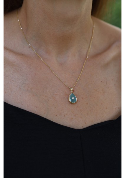 14 Ayar Altın Turkuaz Taş Gövdeli Tek Taş Detaylı Kolye Ucu fiyatları