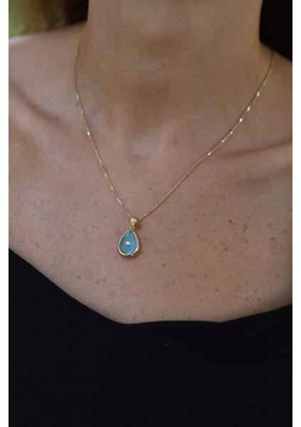 14 Ayar Altın Turkuaz Taş Gövdeli Tek Taş Detaylı Kolye Ucu modelleri