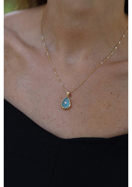 14 Ayar Altın Turkuaz Taş Gövdeli Tek Taş Detaylı Kolye Ucu fırsatları