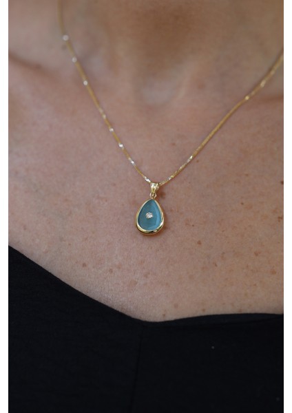 14 Ayar Altın Turkuaz Taş Gövdeli Tek Taş Detaylı Kolye Ucu indirimleri