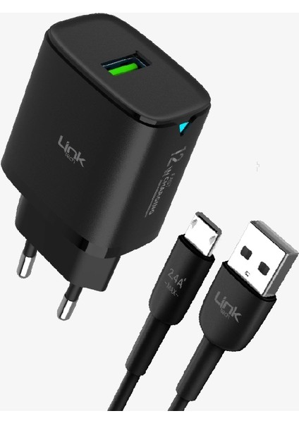 Micro USB Şarj Aleti - Siyah - Telefon Hızlı Şarj Aleti - 12W Micro USB Kablolu Şarj Cihazı